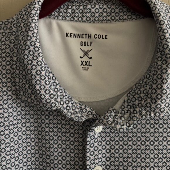 Kenneth Cole Men's XXL Polo Golf Blue/White Abstract Pattern Poly/Spandex - Picture 2 of 8